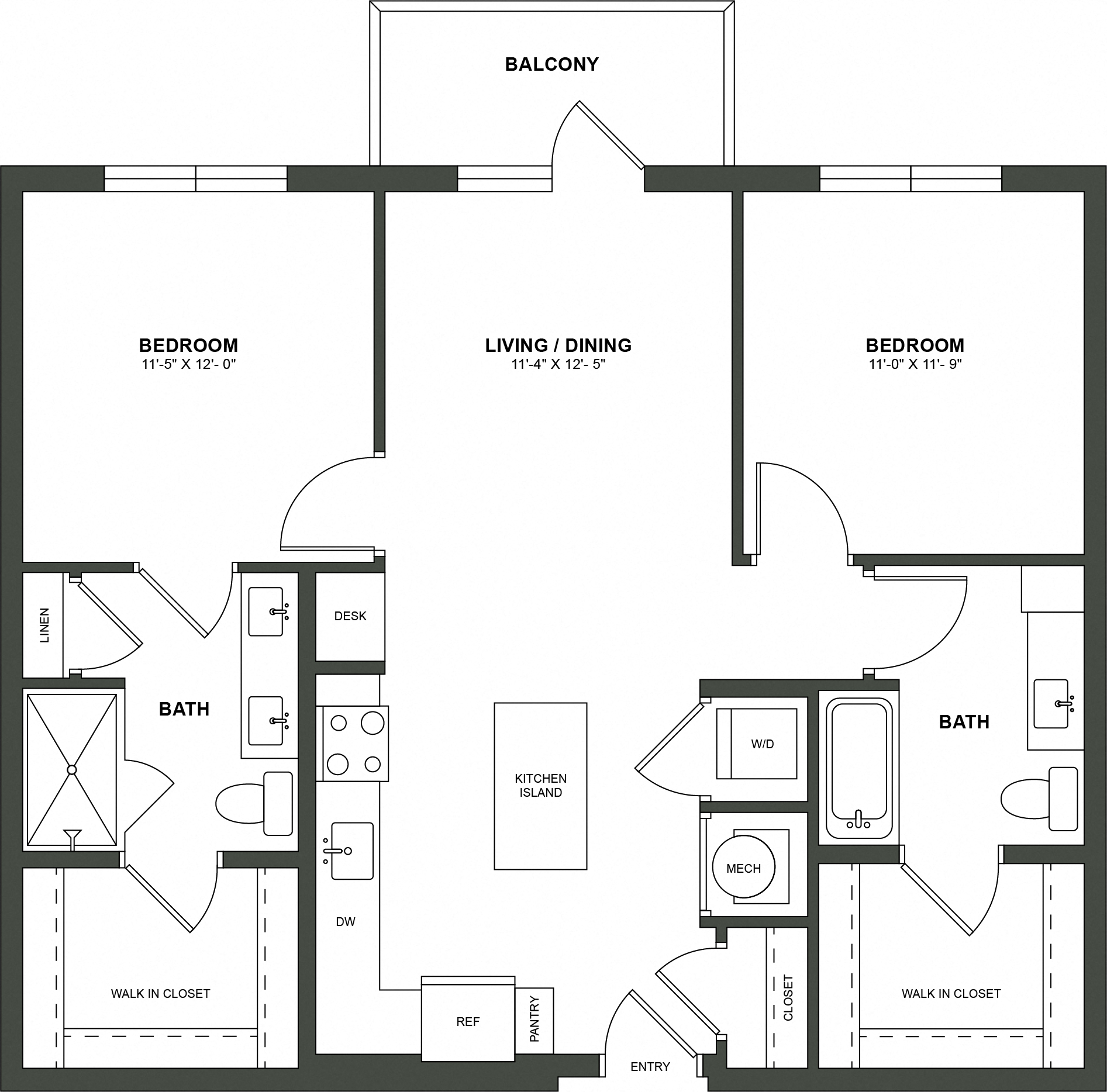 Floor plan for 2 beds, 2 baths, 1044 sqft